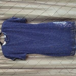 EUC- Vintage Laurence Kazar NAVY 100% Silk Cap Sleeve Beaded Cocktail Dress